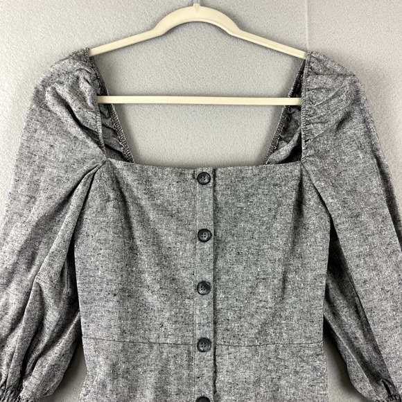 Reformation Gambino Harper Mini Dress Womens 6 Gray Puff Sleeve Smocked NWT - Picture 3 of 16